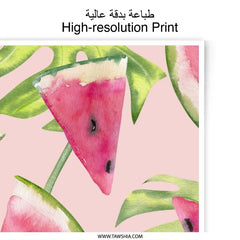 Watermelon Photographic Print, Tropical Art, Summer Fruit Print, Kitchen Decor, Pink and Green Wall Art, Watercolor Painting - Tawshia