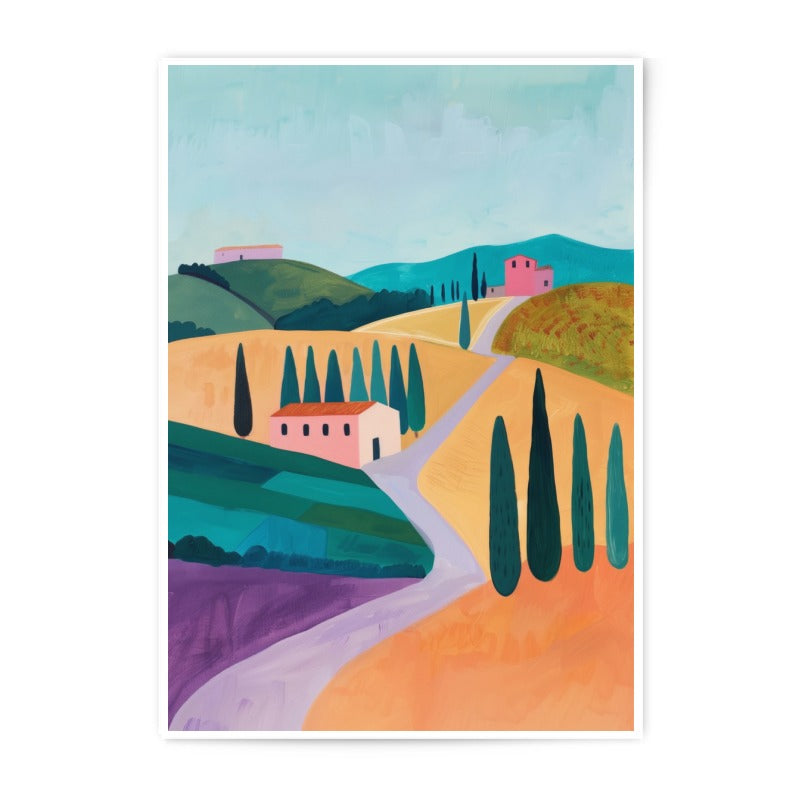 Tuscany Landscape Photographic Print, Italian Hillside Art, Countryside Home Decor, Cypress Trees, Modern Wall Art, Colorful Italy Painting - Tawshia