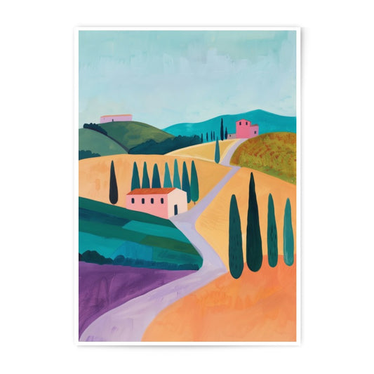 Tuscany Landscape Photographic Print, Italian Hillside Art, Countryside Home Decor, Cypress Trees, Modern Wall Art, Colorful Italy Painting - Tawshia