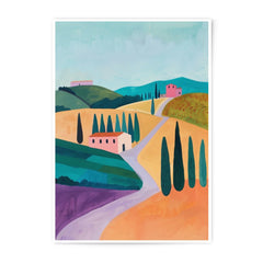 Tuscany Landscape Photographic Print, Italian Hillside Art, Countryside Home Decor, Cypress Trees, Modern Wall Art, Colorful Italy Painting - Tawshia