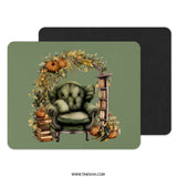 Green Armchair Mouse Pad, Fall Home Decor, Pumpkin Art Desk Mat, Cozy Library Mousepad, Aesthetic Desk Accessories, Book Lover Gift - Tawshia