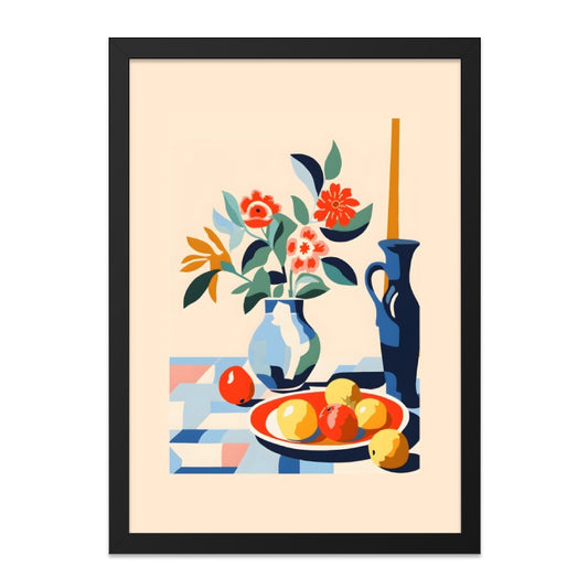 Floral Still Life Wall Art, Colorful Home Decor, Vase Painting, Kitchen Art Print, Vibrant Wall Hanging, Modern Art, Fruit Art - Tawshia