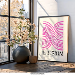 Illusion Wall Art Print, Abstract Pink Lines, Minimalist Optical Art, Modern Home Decor, Trendy Aesthetic Wall Decor - Tawshia