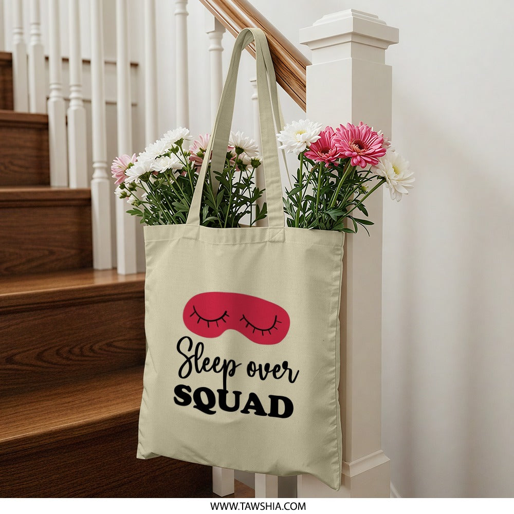 Sleepover Squad Tote Bag, Girls Night Out Bag, Party Tote, Fun Tote Bag, Sleepover Gift, Slumber Party Favor, Team Tote, Weekend Tote - Tawshia