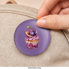 Plum Cupcake Pinback Button, Dessert Badge, Food Button, Cute Button, Unique Gift, Party Favors, Backpack Pin, Jacket Pin, Fun Accessory - Tawshia