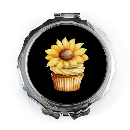 Sunflower Cupcake Pocket Mirror, Floral Mirror, Cute Pocket Mirror, Makeup Mirror, Gift for Her, Compact Mirror, Travel Mirror - Tawshia