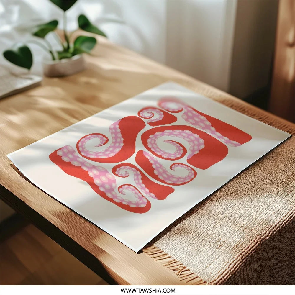Octopus Tentacle Photographic Print, Abstract Sea Life Art, Modern Coastal Decor, Ocean Lover Gift, Red and Pink Nautical Wall Art - Tawshia