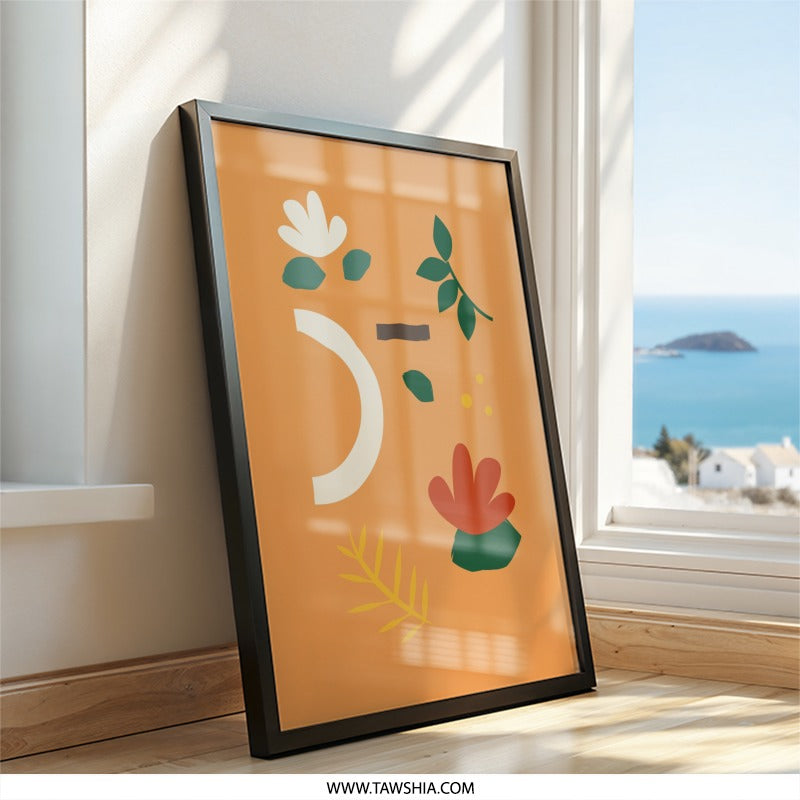 Abstract Botanical Wall Art, Modern Floral Print, Minimalist Art, Orange Wall Decor, Home Decor, Trendy Art Prints, Unique Wall Art - Tawshia
