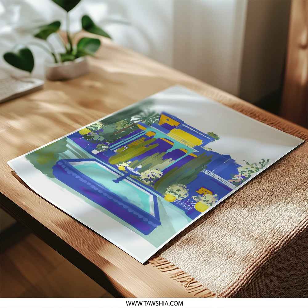 Majorelle Garden Photographic Print, Indigo Building Art, Exotic Oasis Decor, Vacation Home Art, Trendy Wall Decor, Architectural Print - Tawshia
