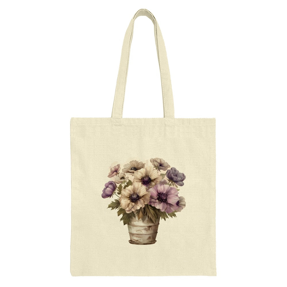 Floral Tote Bag, Anemone Flower Bucket Design, Stylish Everyday Bag, Unique Gift Idea, Botanical Art Tote - Tawshia