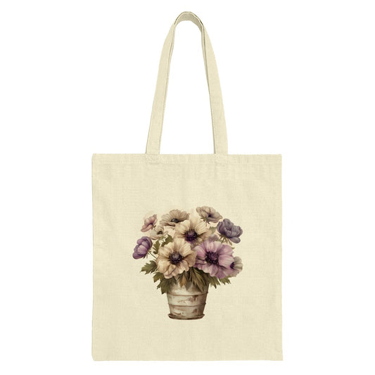 Floral Tote Bag, Anemone Flower Bucket Design, Stylish Everyday Bag, Unique Gift Idea, Botanical Art Tote - Tawshia