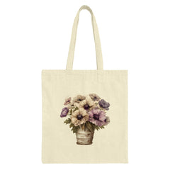 Floral Tote Bag, Anemone Flower Bucket Design, Stylish Everyday Bag, Unique Gift Idea, Botanical Art Tote - Tawshia