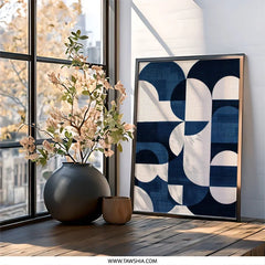 Navy Geometric Wall Art, Mid Century Modern Print, Abstract Shapes Art, Scandinavian Decor, Minimalist Art, Wall Decor - Tawshia