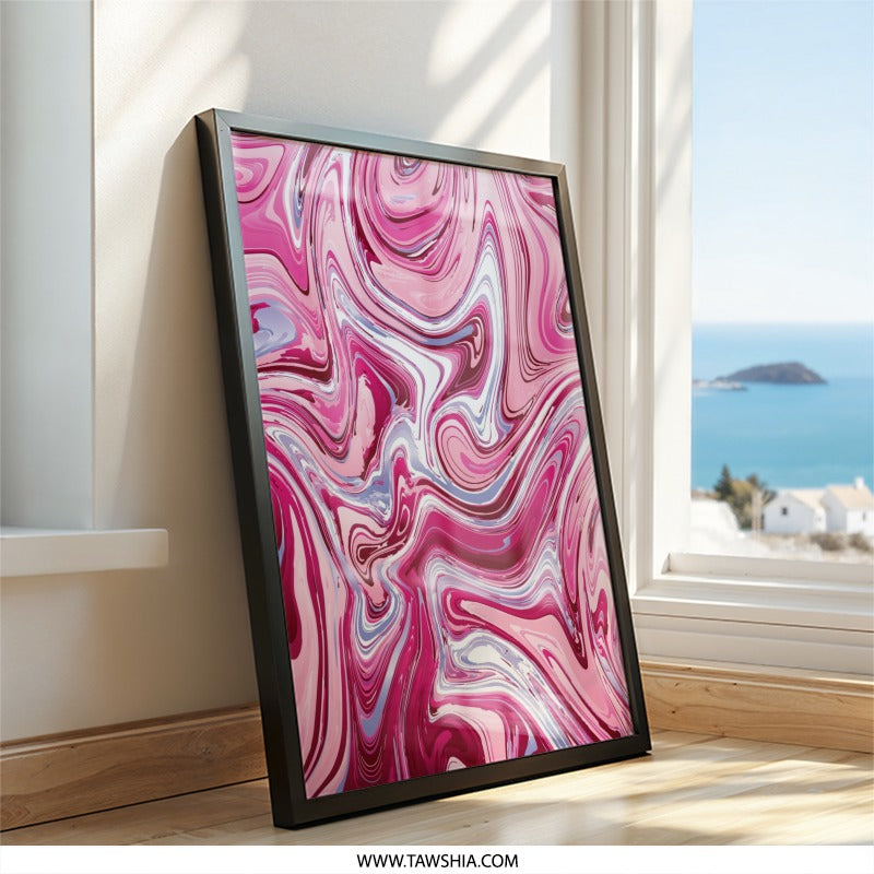 Pink Marble Wall Art, Abstract Swirls Print, Modern Home Decor, Trendy Wall Hanging, Aesthetic Room Art, Contemporary Design - Tawshia