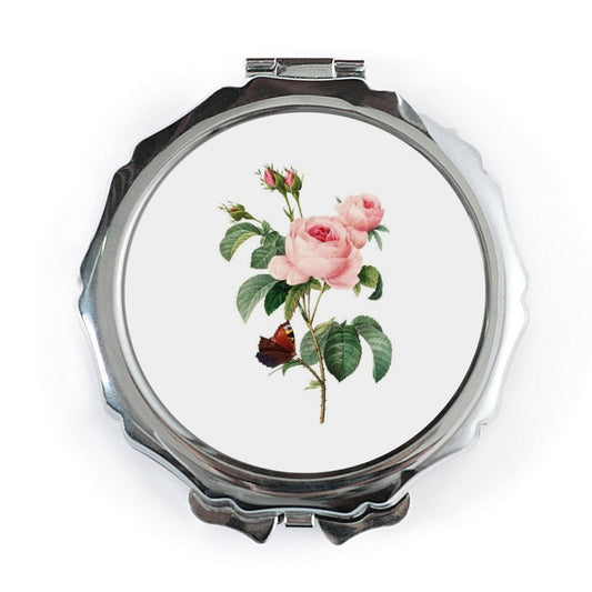 Vintage Pink Rose Pocket Mirror, Butterfly Flower Mirror, Floral Pocket Mirror, Compact Mirror for Women, Gift for Her - Tawshia