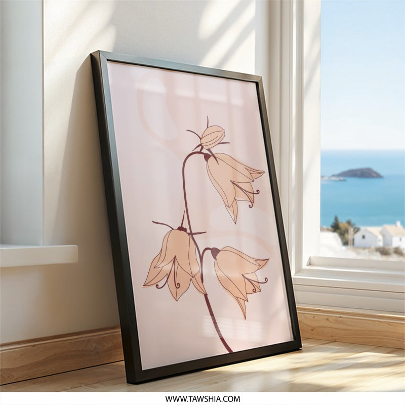 Minimalist Floral Wall Art, Abstract Flower Print, Botanical Home Decor, Modern Art Print, Neutral Tone Art, Simple Living Art - Tawshia