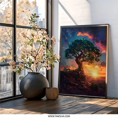 Enchanted Tree Wall Art, Sunset Landscape Print, Fantasy Tree Artwork, Mystical Nature Decor, Unique Home Art, Spiritual Wall Hanging - Tawshia