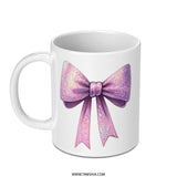 Sparkly Pink Bow Mug, Cute Gift Mug, Pink Bow Design Mug, Girly Mug, Novelty Coffee Mug, Decorative Mug (137 characters) - Tawshia
