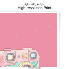 Cute Camera Photographic Print, Kawaii Aesthetic, Retro Camera Art, Pink Photography Wall Decor, Pastel Camera Print, Gift for Photographer - Tawshia