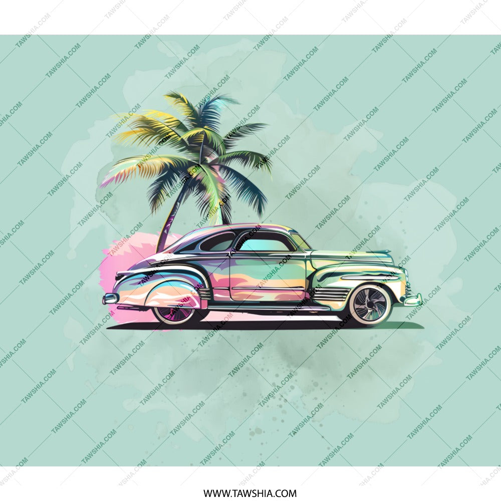 Vintage Car Palm Tree BackPack, Retro Car Art BackPack, Classic Car Lover Gift, Beach Theme BackPack, Unique BackPack Design - Tawshia