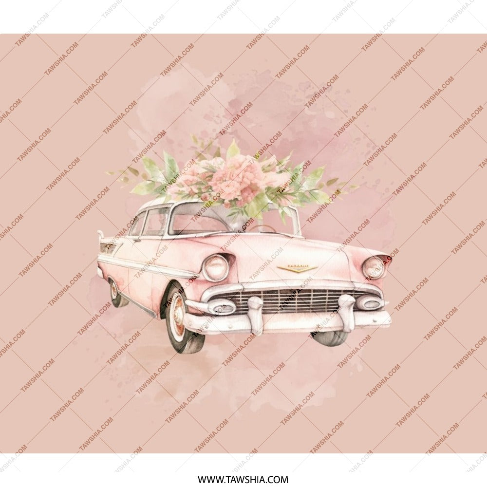 Classic Car BackPack, Pink Car Floral BackPack, Aesthetic Cute Girl Travel Bag, School BackPack, Vintage Car Lovers Gift, Stylish BackPack - Tawshia