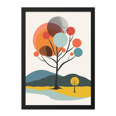 Mid Century Modern Wall Art, Abstract Tree Print, Geometric Landscape Art, Minimalist Nature Decor, Scandinavian Home Decor, Framed Art - Tawshia