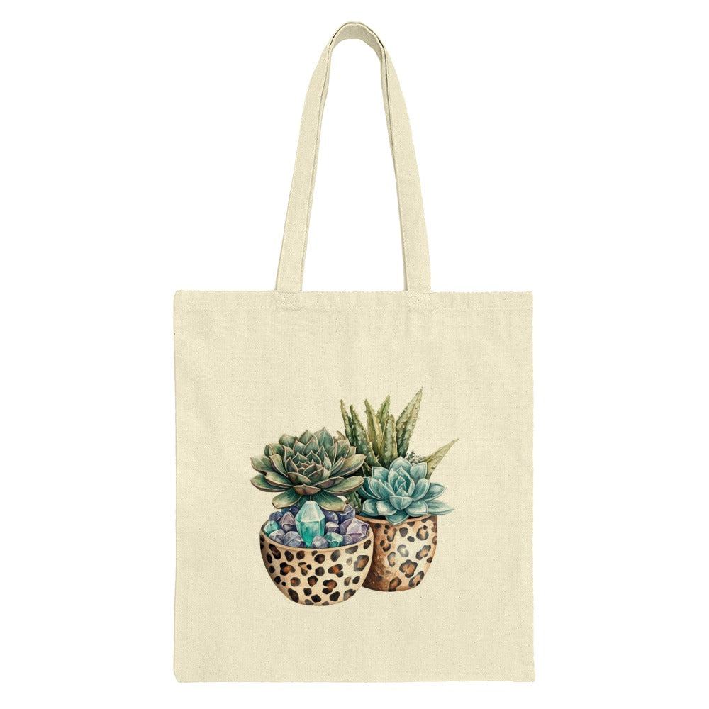 Succulent Tote Bag, Leopard Planter Bag, Crystal Accent Tote, Plant Lover Gift, Unique Design Tote, Stylish Everyday Bag - Tawshia