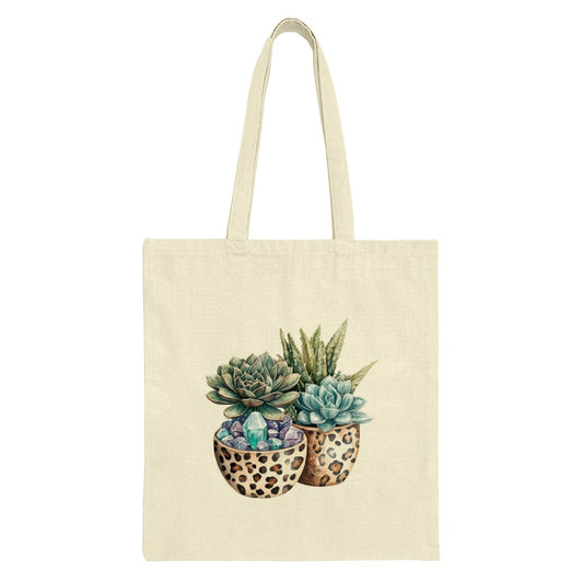 Succulent Tote Bag, Leopard Planter Bag, Crystal Accent Tote, Plant Lover Gift, Unique Design Tote, Stylish Everyday Bag - Tawshia
