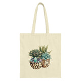 Succulent Tote Bag, Leopard Planter Bag, Crystal Accent Tote, Plant Lover Gift, Unique Design Tote, Stylish Everyday Bag - Tawshia