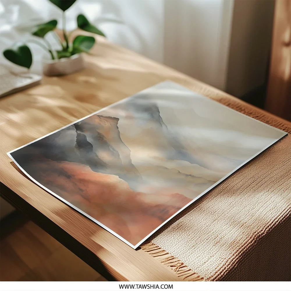 Mountain Range Photographic Print, Abstract Landscape Art, Neutral Tones, Modern Wall Decor, Home Office Art, Printable Mountain Scenery - Tawshia