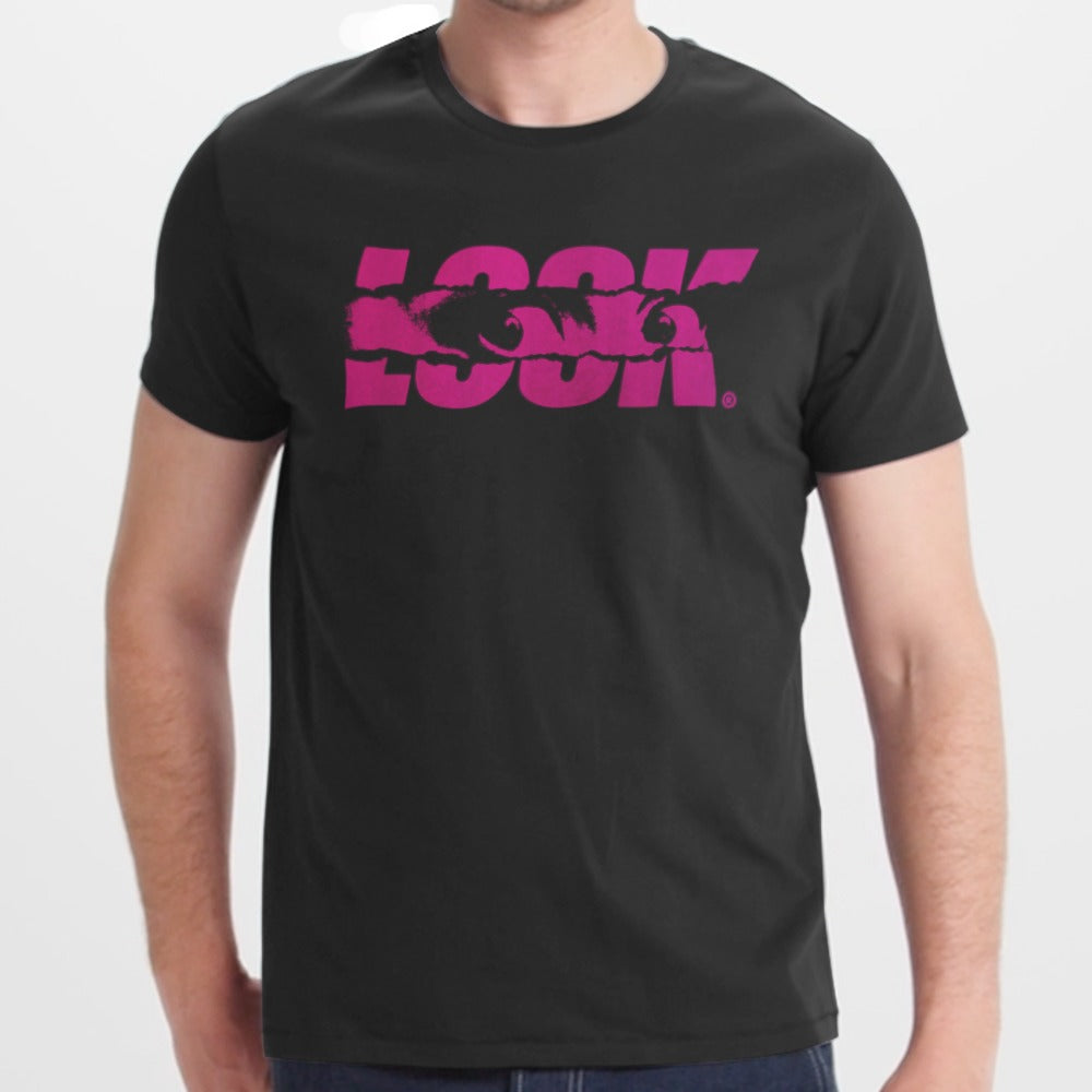 Look Eyes Pink Logo Graphic Black T-shirt product