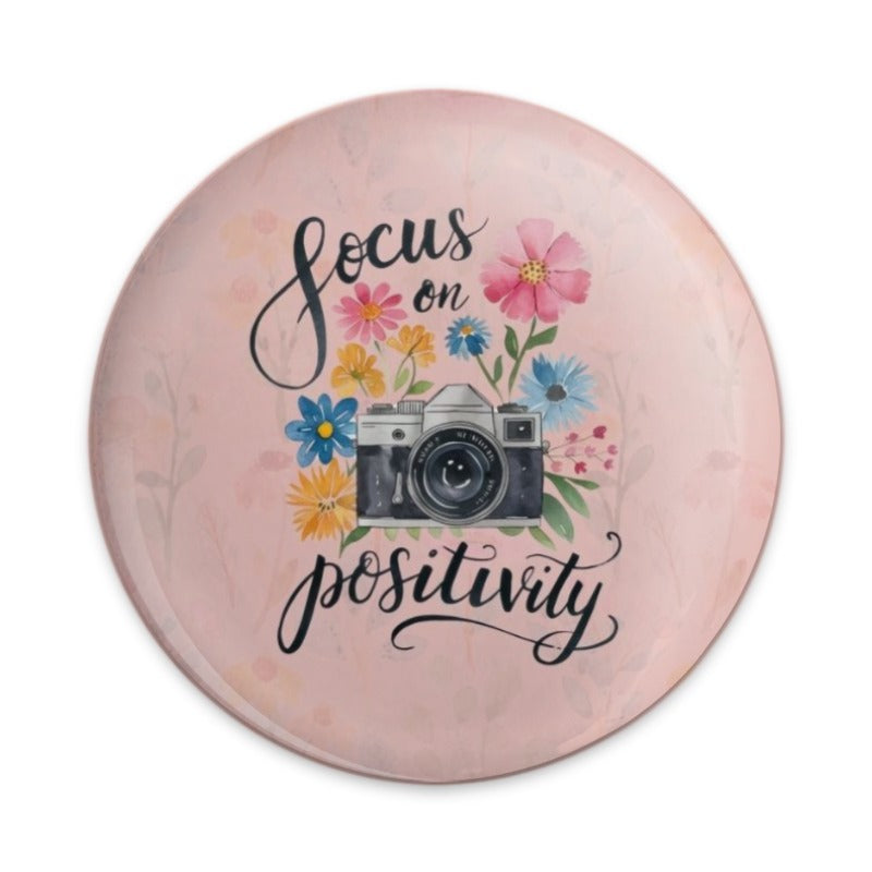 Focus on Positivity Pinback Button, Camera Floral Button, Motivational Badge, Positive Vibes Pin, Cute Button, Aesthetic Pinback Button - Tawshia