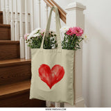 Red Watercolor Heart Tote Bag, Love Design, Valentines Day Gift, Everyday Bag, Grocery Bag, Book Bag, Shoulder Bag - Tawshia