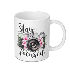 Stay Focused Camera Mug, Floral Photographer Mug, Photography Gift, Camera Lover Mug, Inspirational Coffee Mug - Tawshia