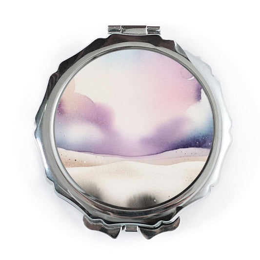 Watercolor Landscape Pocket Mirror, Dreamy Sky Compact Mirror, Purple Pastel Scenery, Travel Mirror, Cosmetic Mirror, Gift for Her - Tawshia
