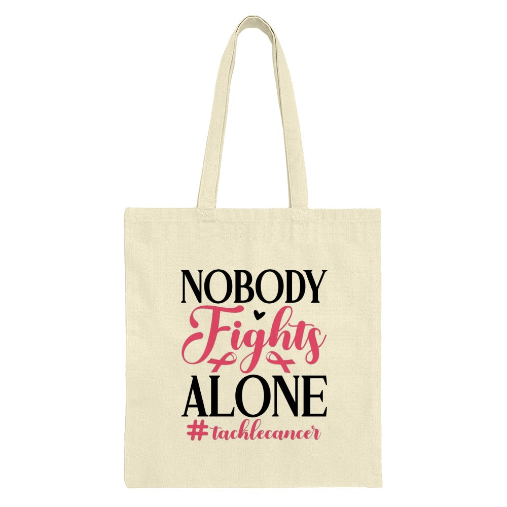 Nobody Fights Alone Tote Bag, Cancer Awareness Tote, Support Gift, Charity Event Bag, Inspirational Tote, Ribbon Design Tote Bag - Tawshia