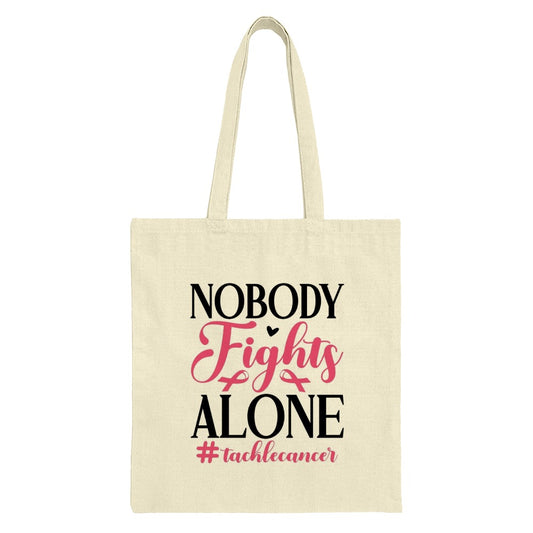 Nobody Fights Alone Tote Bag, Cancer Awareness Tote, Support Gift, Charity Event Bag, Inspirational Tote, Ribbon Design Tote Bag - Tawshia