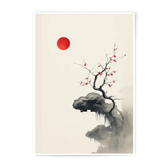 Japanese Art Photographic Print, Sumi e Ink Art, Red Sun Decor, Minimalist Tree Art, Zen Art Print, Nature Wall Art, Oriental Art, Gift Idea - Tawshia