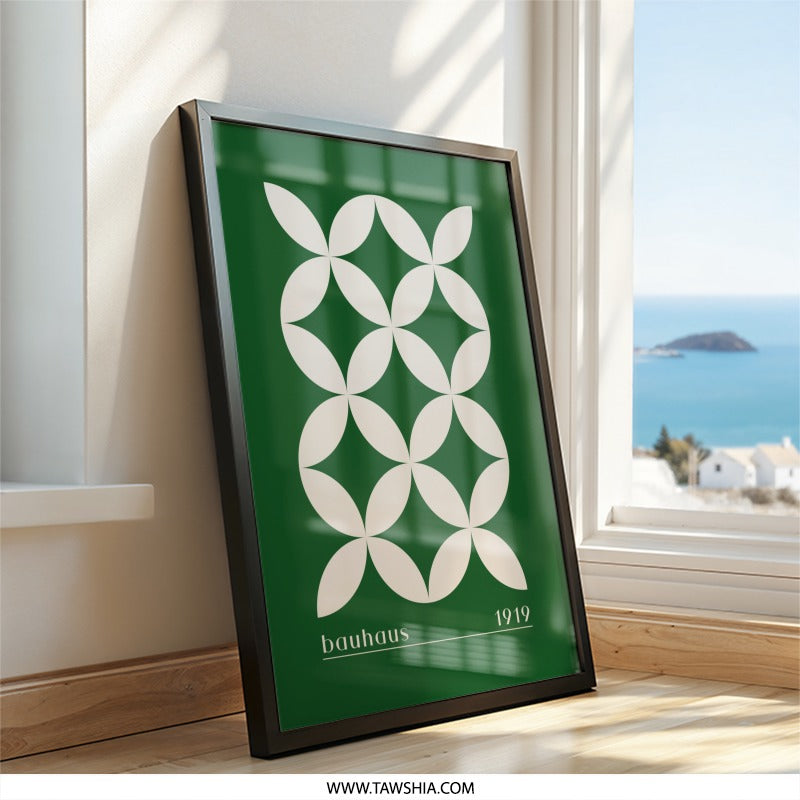 Bauhaus Wall Art, 1919 Print, Geometric Wall Decor, Modern Art Print, Abstract Poster, Minimalist Art, Green Beige Wall Hanging - Tawshia