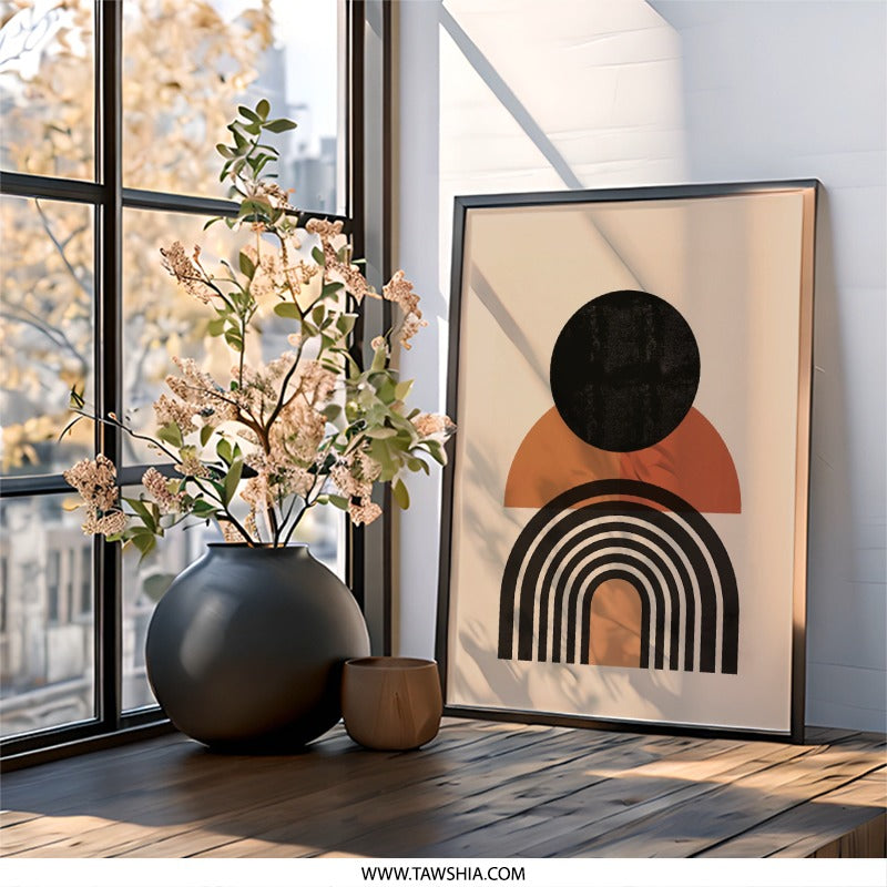Modern Abstract Wall Art, Geometric Shapes Print, Contemporary Art Decor, Boho Wall Hanging, Minimalist Artwork, Circle Arch Poster - Tawshia
