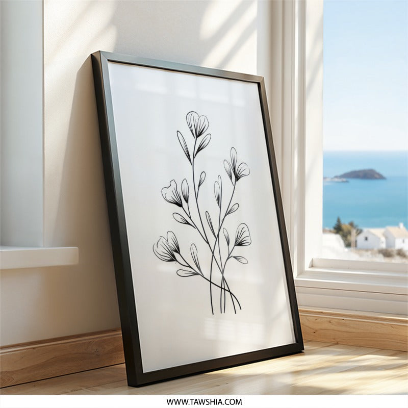 Floral Wall Art, Minimalist Flower Print, Line Art Drawing, Botanical Illustration, Modern Home Decor - Tawshia