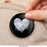 Silver Heart Pinback Button, Watercolor Style Button, Minimalist Heart Button, Valentines Button, Heart Gift Idea, Unique Button - Tawshia