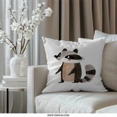 Cute Raccoon Pillow, Cartoon Animal Cushion, Kids Room Decor, Playful Pillow, Nursery Gift, Raccoon Lover Present - Tawshia