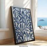 Indigo Leaves Wall Art, Botanical Print, Abstract Leaf Pattern, Modern Home Decor, Elegant Framed Art, Nature Inspired, Wall Decor - Tawshia