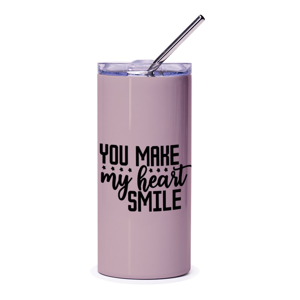 Heart Smile Tumbler, Cute Quote Tumbler, Gift for Her, Inspirational Tumbler, You Make My Heart Smile Design - Tawshia