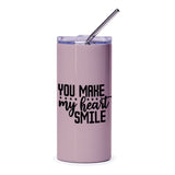 Heart Smile Tumbler, Cute Quote Tumbler, Gift for Her, Inspirational Tumbler, You Make My Heart Smile Design - Tawshia