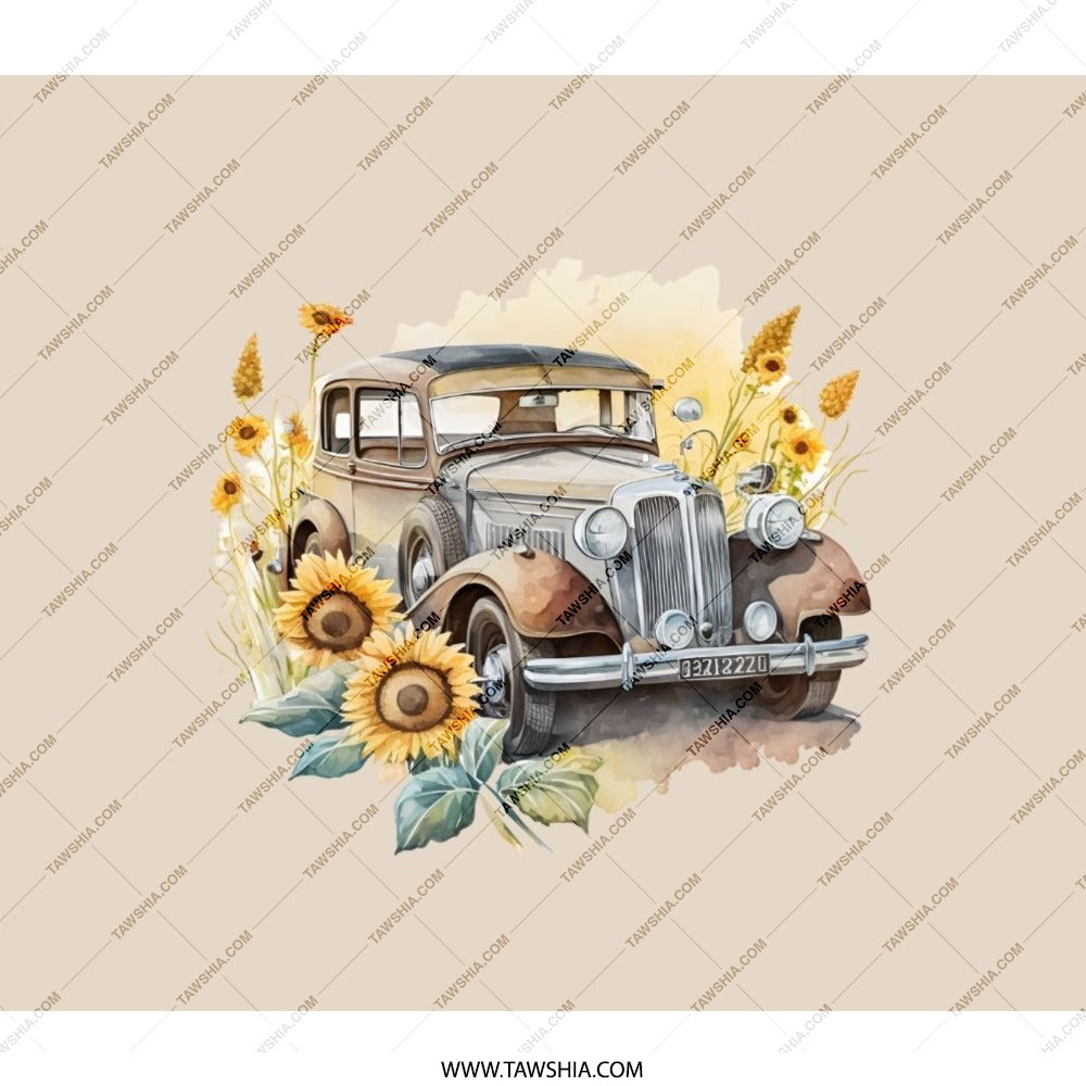 Vintage Car Backpack, Sunflower Backpack, Antique Car Art, Stylish Backpack, Backpack for Her, Backpack for Him, School Backpack, Gift Idea - Tawshia