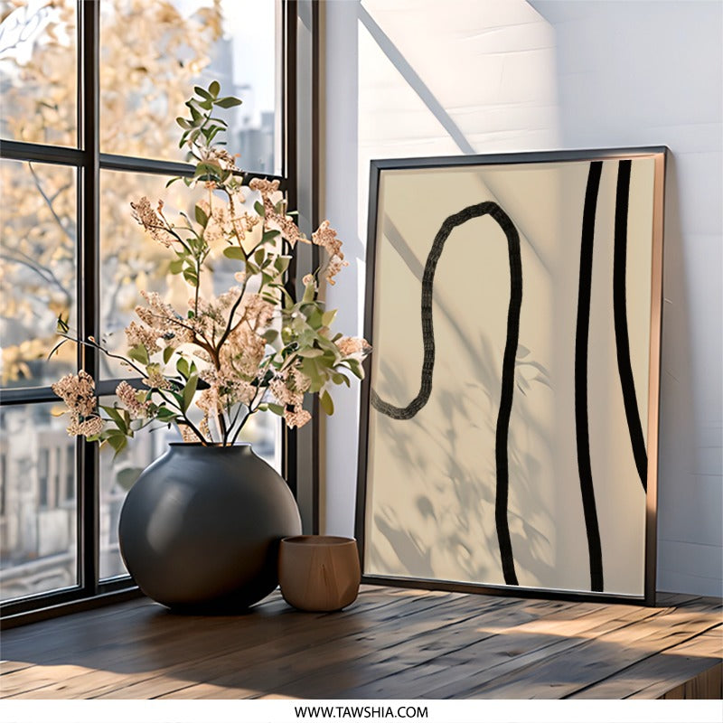 Abstract Line Wall Art, Minimalist Decor, Beige and Black Art, Modern Wall Decor, Contemporary Art Print, Living Room Wall Art, Home Decor - Tawshia