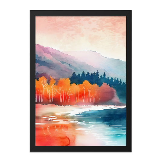 Watercolor Mountain Wall Art, Landscape Painting Print, Forest Lake Home Decor, Nature Scene Artwork, Scenic View Wall Hanging - Tawshia