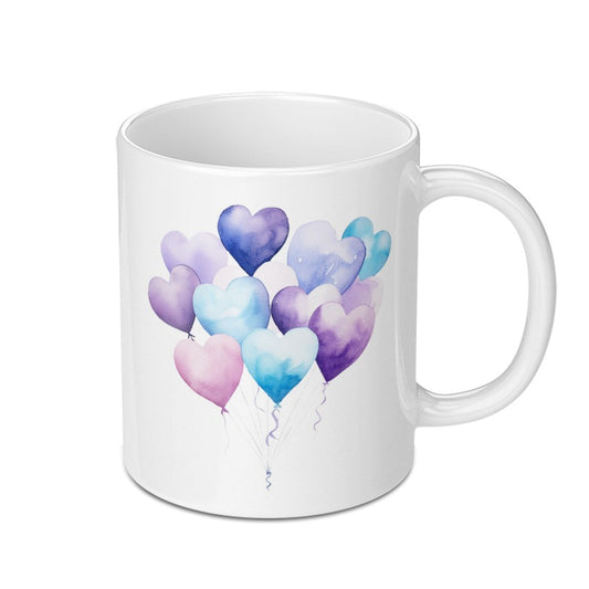 Heart Balloons Mug, Watercolor Heart Art, Unique Coffee Mug, Love Gift Idea, Valentine's Day Gift, Cute Mug SKU: MG10004214 - Tawshia